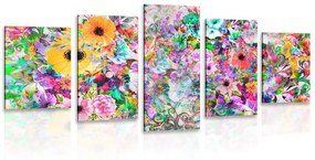 5-dielny obraz pestrofarebné kvety - 200x100