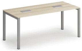 Rokovací stôl PRIMO SQUARE, 180x80 cm, dub prírodný + 2x stolová zásuvka TYP VI, strieborná