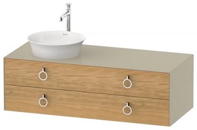 DURAVIT White Tulip závesná skrinka pod umývadlo na dosku vľavo, 2 zásuvky, 1300 x 550 x 408 mm, dub prírodný masív/taupe vysoký lesk, WT4992LH5H3