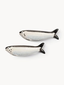 Ručne maľovaná soľnička a korenička z dolomitu Sardine, 2 ks