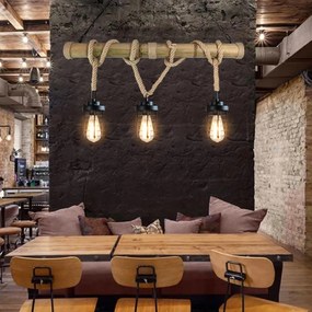 Závesné svietidlo H82 industrial, klietka 3 74203 - kov / bambus - Čierna