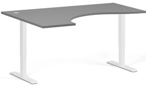 Ergonomický výškovo nastaviteľný stôl, 160x120 cm, 2 motory, L/P, biela podnož, grafit