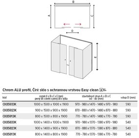 Mereo Mereo, Sprchový kút, Lima, U obdĺžnik, výška 190 cm, chróm ALU, sklo Číre, MER-CK85913K