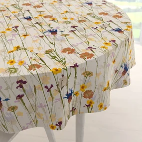 Biante Bavlnený okrúhly obrus Sandra SA-571 Lúčne kvety na krémovom Ø 50 cm