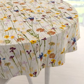 Biante Bavlnený okrúhly obrus Sandra SA-571 Lúčne kvety na krémovom Ø 70 cm