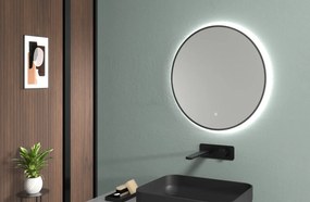 Cerano Velo, LED kúpeľňové zrkadlo, kovový rám, Ø 60 cm, čierna matná, CER-CER-NT8232H60