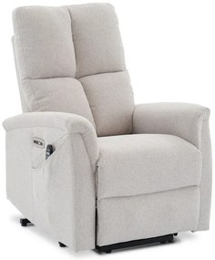 Křeslo polohovací masážní s výhřevem, 8bodová vibrační masáž, zvedací systém, USB, krémová látka