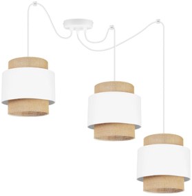Závesné svietidlo Boho Spider, 3x jutové/biele textilné tienidlo