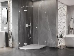 Mexen Lunar, Päťuholníkový sprchový kút Mexen Lunar s výklopným ľavým oknom 80 x 100 cm, 8mm číre sklo, biely profil, 831-080L-100P-01-20-L