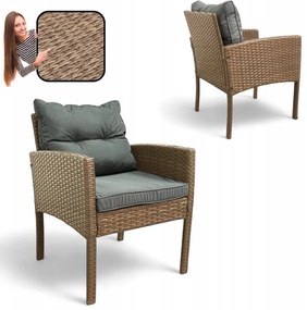 Záhradné kreslo z technoratanu SFS078-SC - prírodné hnedé + sivé vankúše