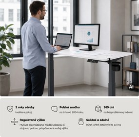 Elektrický stôl s nastavením výšky ergonomický antracitovo-bieli, 1400x700 mm: ARIA