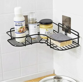 Rohová kúpeľňová polička bez vŕtania NEO, čierna