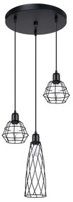 Závesné svietidlo Suba 3p, 3x čierne drôtené tienidlo