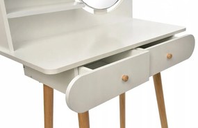 Biely škandinávsky toaletný stolík so zrkadlom 80x40x120 cm – 2 zásuvky