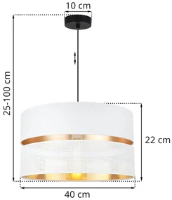 Závesné svietidlo Asti, 1x PVC/biele textilné tienidlo, (fi 40cm), g, b
