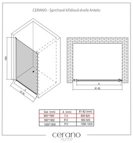 Cerano Antelo, 1-krídlové sprchové dvere 80x190 cm, 6mm číre sklo, chrómový profil, CER-CER-432412