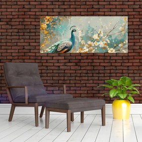 Obraz - Páv so zlatým dekorom (120x50 cm)
