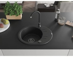Mexen Kevin, drez granitový 586x458x190 mm, 1-komorový a čierna matná batéria Telma, čierna - strieborná metalíza, 6517-73-670200-70-B