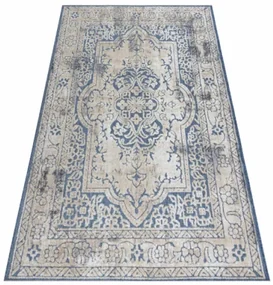 Koberec SOLE D3871 Ornament, ramka - ploské tkanie modrý / béžový