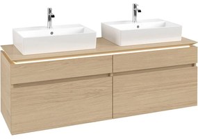 VILLEROY &amp; BOCH Legato závesná skrinka pod dve umývadlá na dosku, 4 zásuvky, s LED osvetlením, 1600 x 500 x 550 mm, Nordic Oak, B677L0VJ