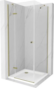 Mexen Roma, sprchovací kút 100 (dvere) x 100 (stena) cm, 6mm číre sklo, zlatý profil + slim sprchová vanička 5cm, 854-100-100-50-00-4010