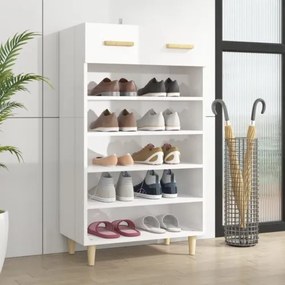 vidaXL Botník lesklý biely 60x35x105 cm spracované drevo-