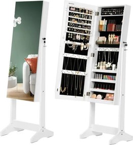 Stojaca zrkadlová skrinka s 2 samostatnými organizérmi na make-up, biela
