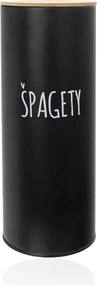 Orion 2. akosť - Dóza na potraviny, plechová, čierna, s bambusovým vekom, ŠPAGETY (zlá tlač)