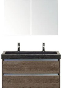 Kúpeľňový nábytkový set Sanox Dante farba čela tabacco ŠxVxH 101 x 170 x 45,5 cm s dvojitým umývadlom z prírodného kameňa a zrkadlovou skrinkou