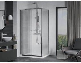 Mexen Apia, sprchový kút s posuvnými dverami 140 (dvere) x 80 (stena) cm, 6mm číre sklo, chrómový profil + slim sprchová vanička 5cm, 840-140-080-01-00-4010