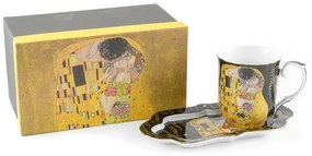 HOME ELEMENTS Porcelánový hrnček 360 ml, s podšálkou, Klimt, tmavý