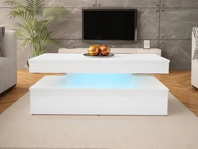 Konferenčný stolík Lestirola s LED osvetlením, Farba: biela / biely lesk