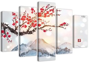 Obraz na plátně pětidílný Japonsko Cherry Blossom - 200x100 cm