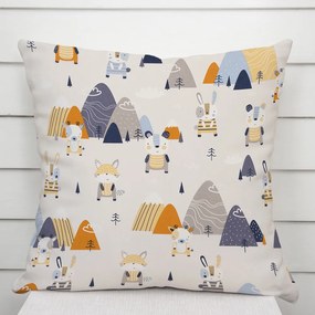 Biante Detská bavlnená obliečka na vankúš Sandra SA-613 Modro-oranžové lesné zvieratká na bledo sivom 70 x 90 cm