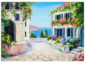 Obraz - Grécka ulička, olejomaľba (70x50 cm)