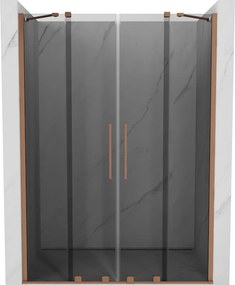 Mexen Velar Duo, posuvné sprchové dvere do otvoru 150 cm, 8mm šedé sklo, medená matná, 871-150-000-42-65