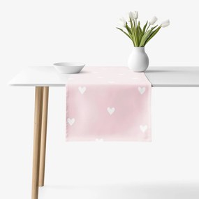 Goldea behúň na stôl 100% bavlnené plátno - srdiečka na púdrovo ružovom 35x160 cm