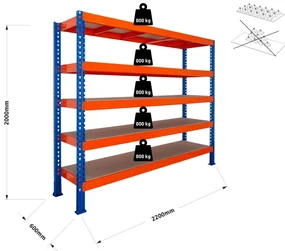 Trestles Nekonečný priemyselný regál 2000x2200x600, 5 políc Farba: červená