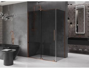 Mexen Velar, sprchový kút s posuvnými dverami 150 x 85 cm, 8mm šedé sklo, ružové zlato, 871-150-085-41-60