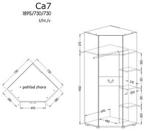 Šatníková skříň typ CA7 Caryl (svetlý grafit + leskla biela + dub nash). Vlastná spoľahlivá doprava až k Vám domov. 1040647