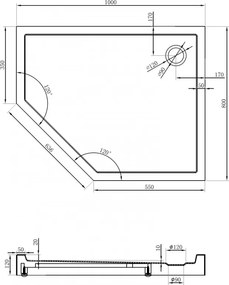 Mexen Flow+, päťuholníková sprchová vanička, pravá, 100 x 80 cm, čierna matná, 46P708010RH