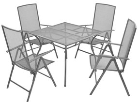 5-dielna vonkajšia jedálenská súprava so skladacími stoličkami oceľová antracitová 42718