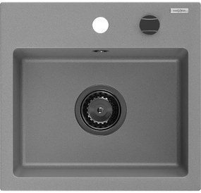 Mexen Milo, granitový drez 435x410x171 mm, 1-komorový, šedá s čiernym sifónom, 6505441000-71-B