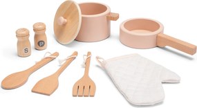 Detská drevená kuchynka – ružová s ratanom