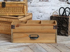 Prírodný drevený úložný box s 3 priehradkami a zásuvkou Gila - 30*13*13 cm