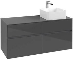 VILLEROY &amp; BOCH Collaro závesná skrinka pod umývadlo na dosku (umývadlo vpravo), 4 zásuvky, 1200 x 500 x 548 mm, Glossy Grey, C04300FP