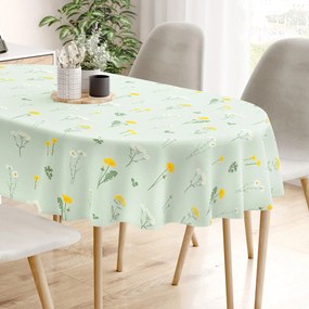 Goldea oválny obrus 100% bavlnené plátno - lúka na zelenej režnej 120 x 160 cm