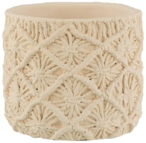Béžový cementový kvetináč s drhaným vzorom Ibiza Macrame - Ø18*17 cm