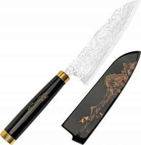 Takeshi Saji Art Fuji On Lake Kovaný R-2 Japonský nôž Santoku 18 cm a Saya