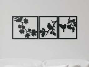 drevko Viacdielny obraz Vtáčí triptych Rozmer obrazu: 22,5 x 65 cm, Farba dekorácie: Čierna